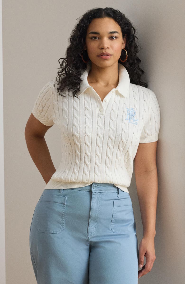 Lauren Ralph Lauren Natrissa Cable Knit Polo Sweater, Alternate, color, White
