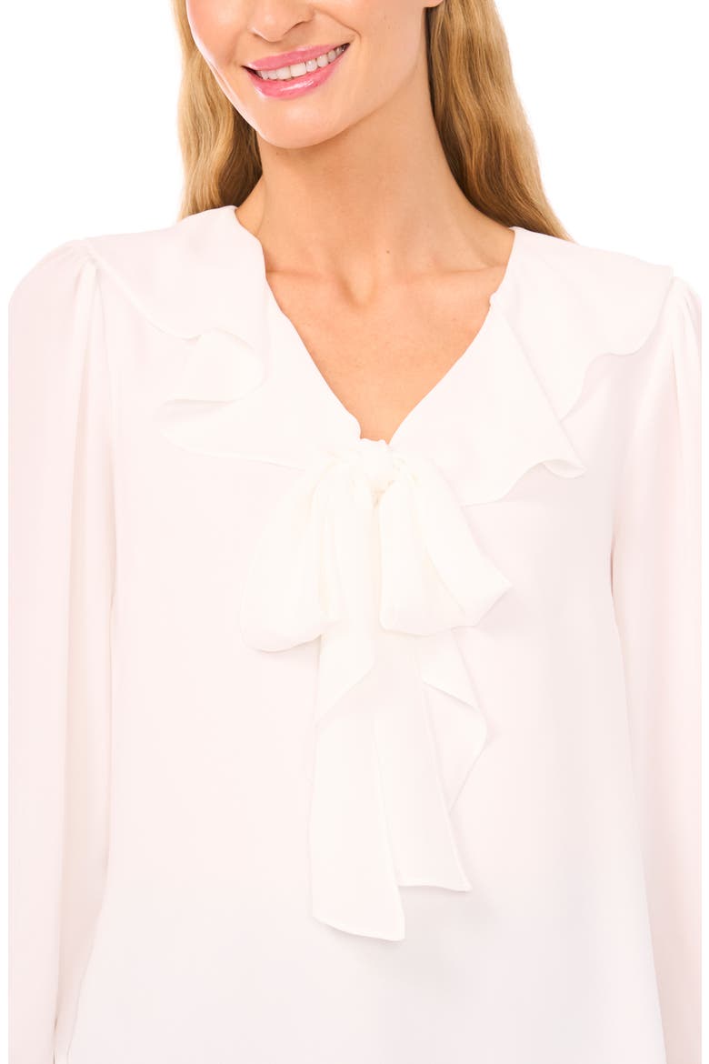 Ruffle Tie Neck Long Sleeve Georgette Top, Alternate, color, NEW IVORY