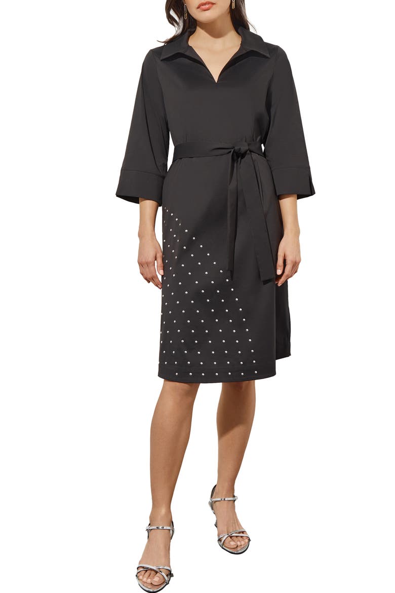 Stud Detail Cotton Blend Shirtdress, Main, color, BLACK