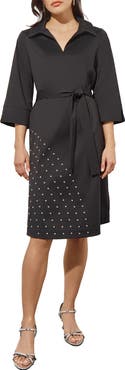 Ming Wang Stud Detail Cotton Blend Shirtdress