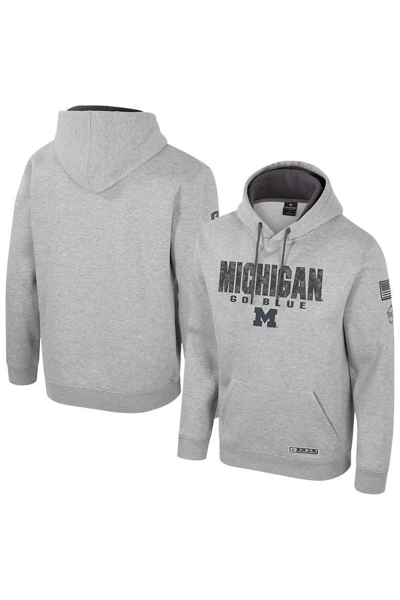 Men's Colosseum Heather Gray Michigan Wolverines Oorah OHT Military Appreciation Pullover Hoodie, Main, color, Heather Gray