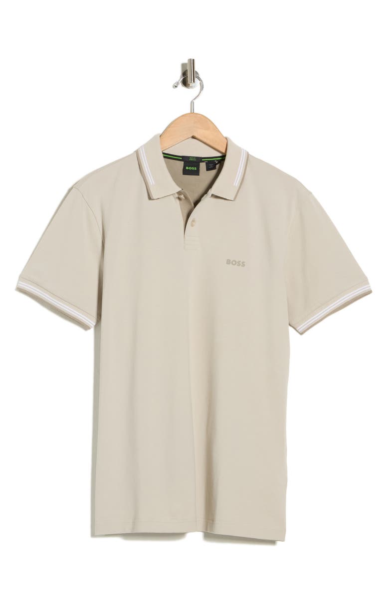 BOSS Paul Slim Fit Tipped Stretch Cotton Polo, Main, color, Light Beige