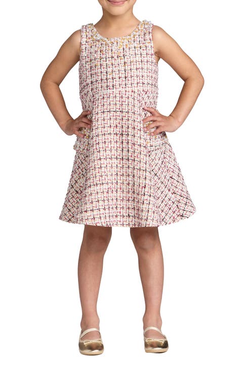Girls Beaded Boucle Mini Dress