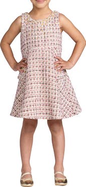 Mac Duggal Girls Beaded Boucle Mini Dress