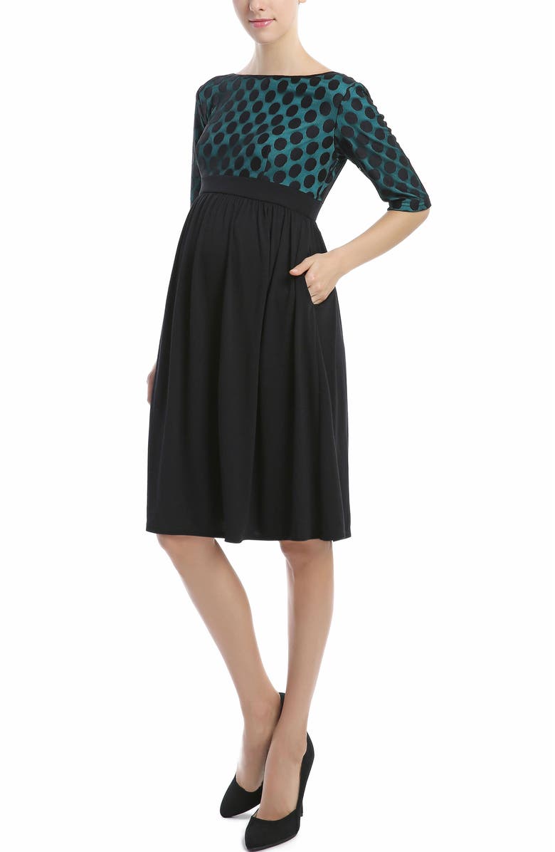 Kimi & Kai Milena Polka Dot Maternity Dress, Alternate, color, Black Teal