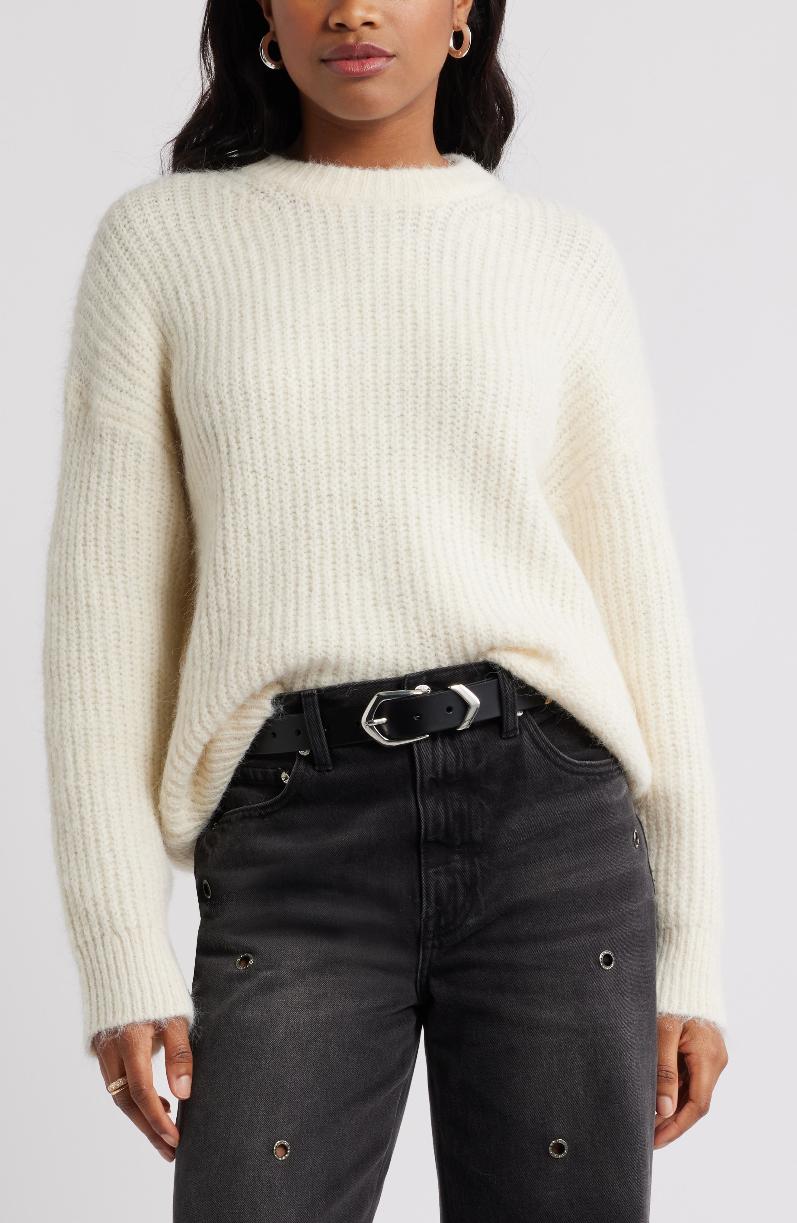 Open Edit Oversize Fuzzy Sweater