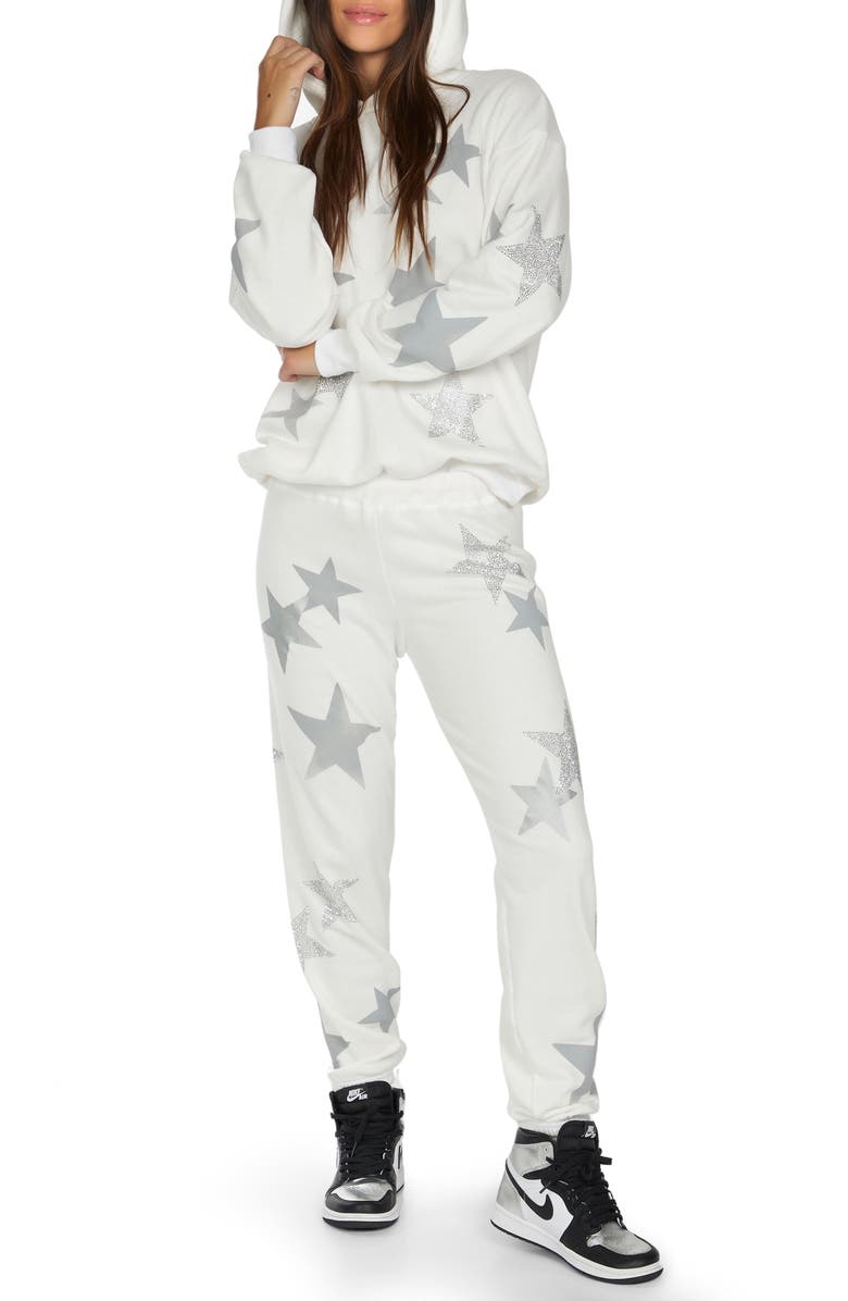 Lauren Moshi Harmony Crystal Multi Stars Hoodie, Alternate, color, Faded White