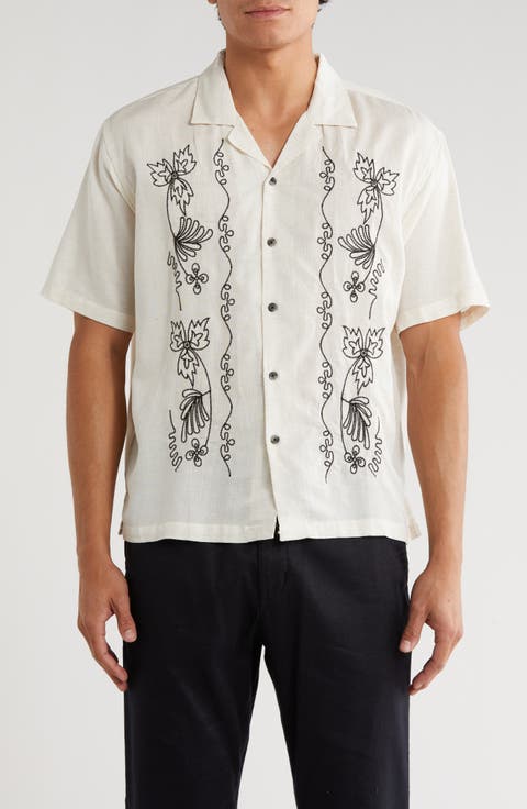 Boxy Fit Floral Embroidered Camp Shirt Boxy Fit Sun Embroidered Camp Shirt