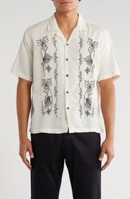 T.R. PREMIUM Boxy Fit Floral Embroidered Camp Shirt Boxy Fit Sun Embroidered Camp Shirt