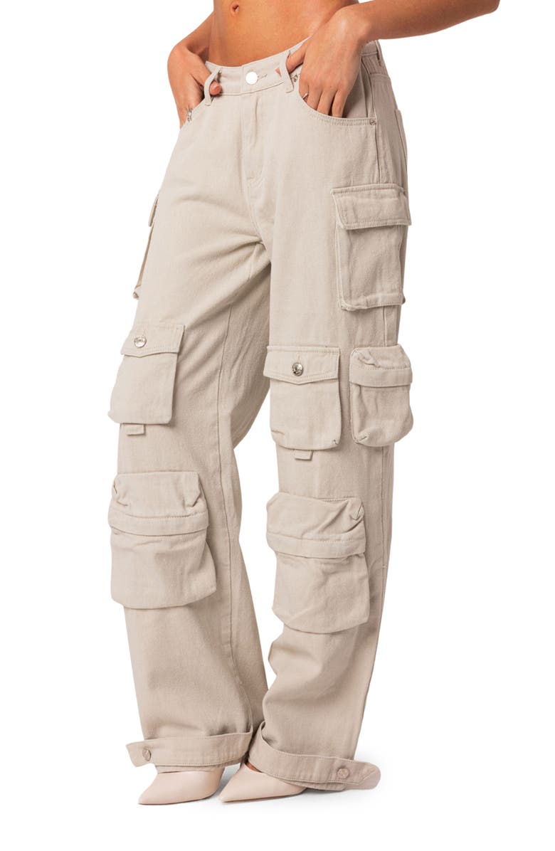 EDIKTED Oversize Boyfriend Cargo Jeans, Alternate, color, Stone