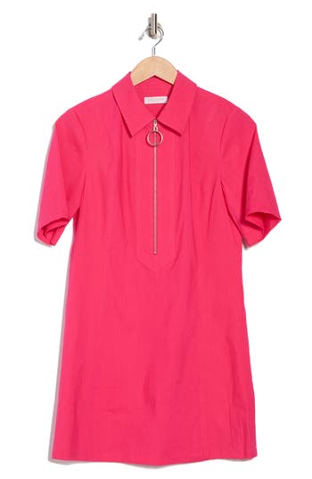Ramy Brook Tunechi Half Zip Linen Blend Shift Dress In Red