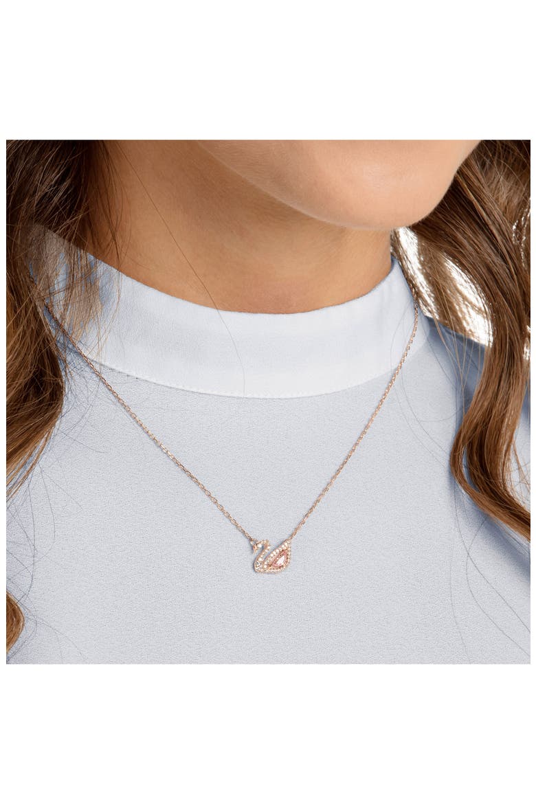 Dazzling Swan Necklace, Alternate, color, ROSE GOLD