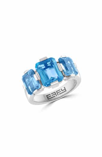 Sterling Silver Blue Topaz Three-Stone Ring