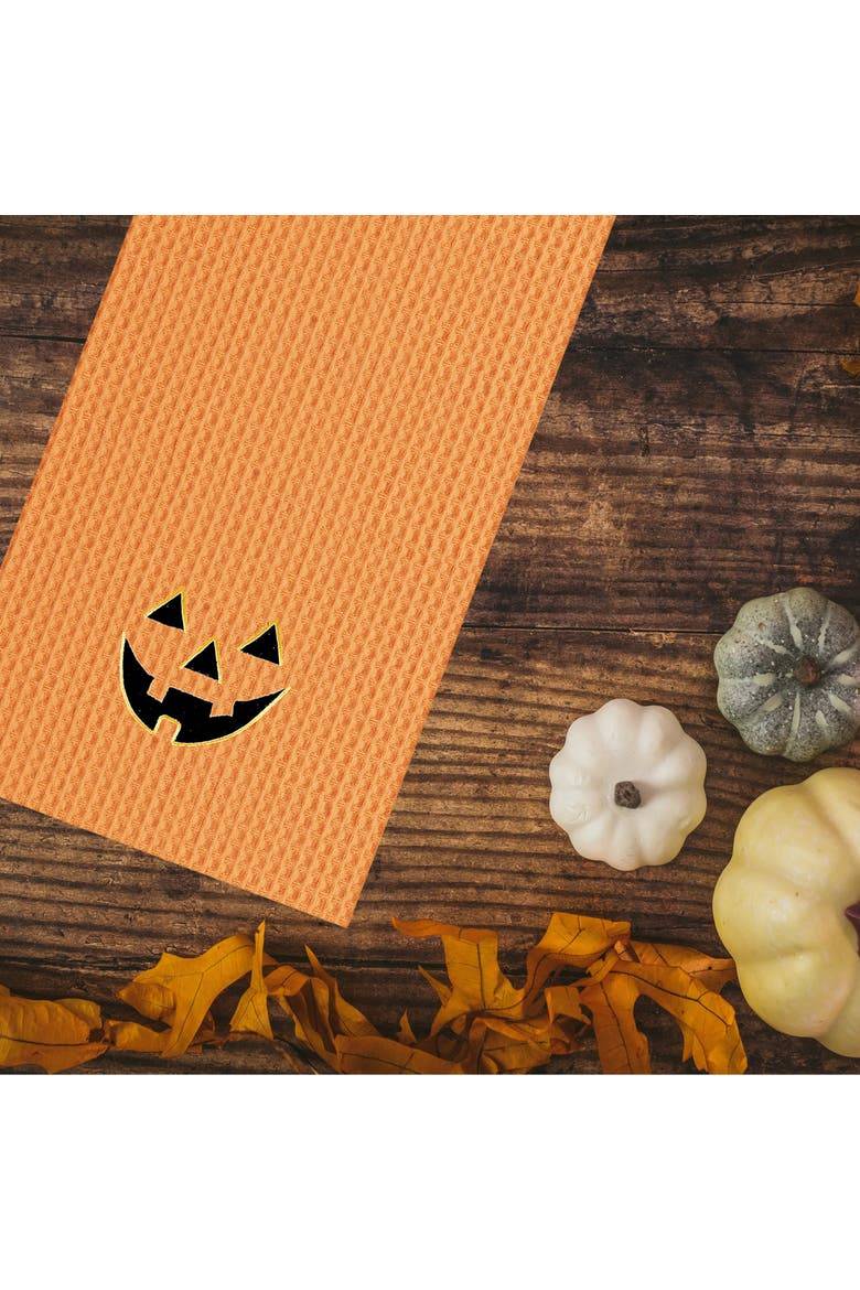 Jack O' Lantern Pumpkin Halloween Waffle Weave Cotton Kitchen Towel, Alternate, color, Orange
