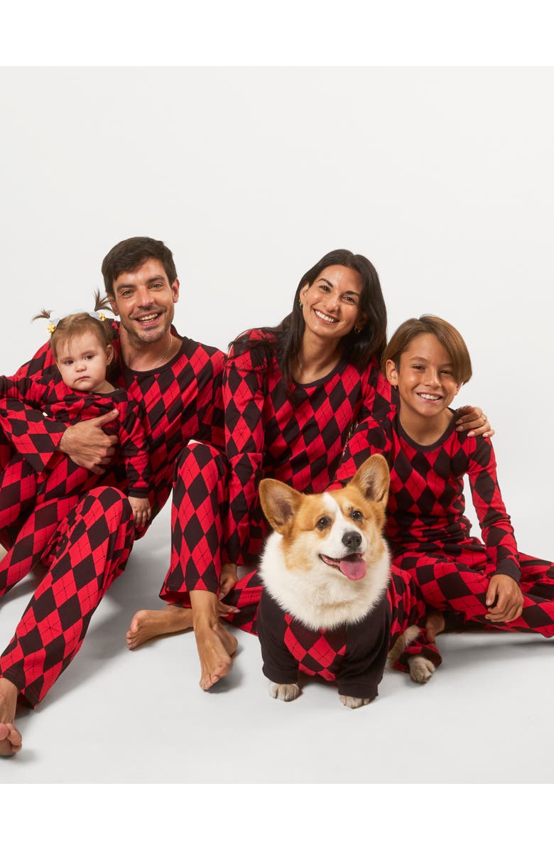 Leveret Two-Piece Cotton Matching Family Holiday Pajamas, Argyles & Holiday Prints, Alternate, color, Argyle Black & Red