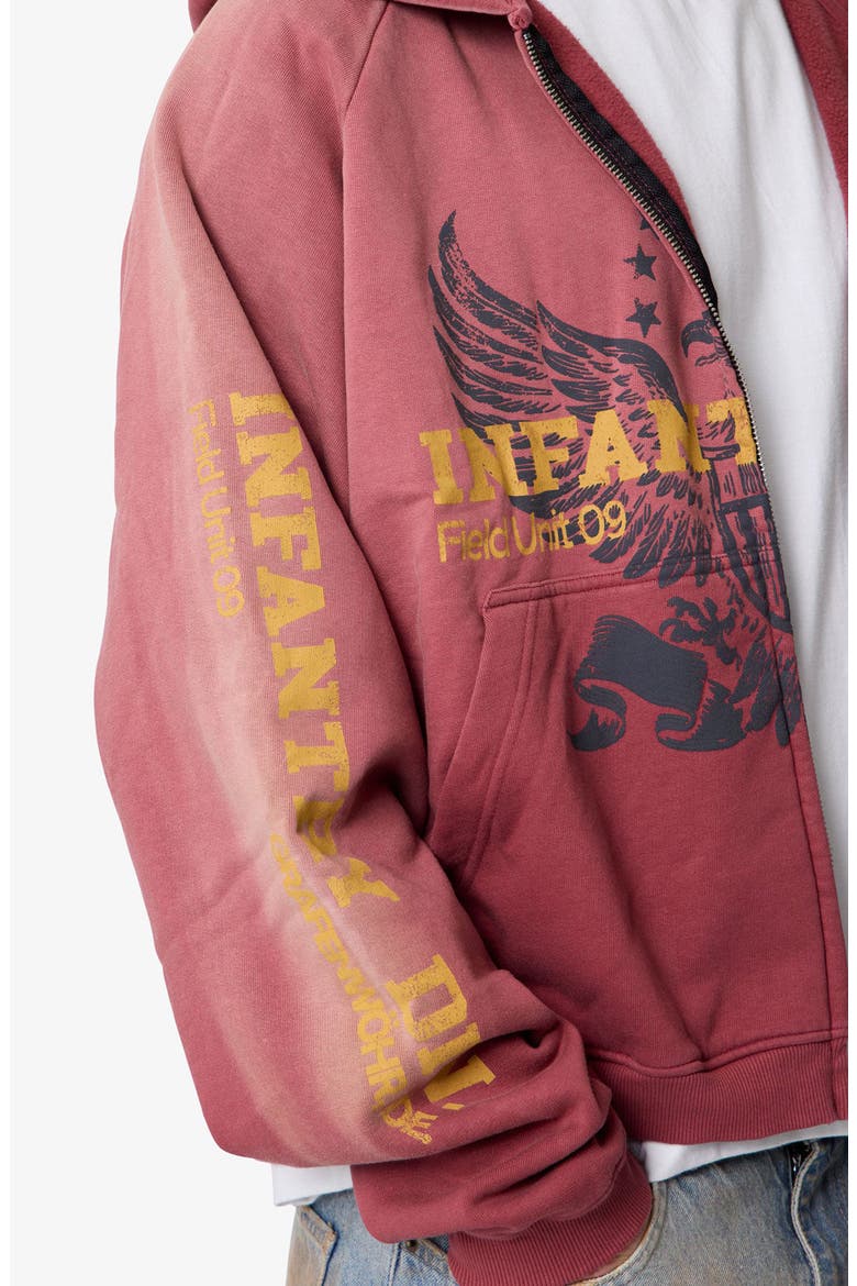 Washed Infantry Cotton Zip-Up Hoodie, Alternate, color, RED