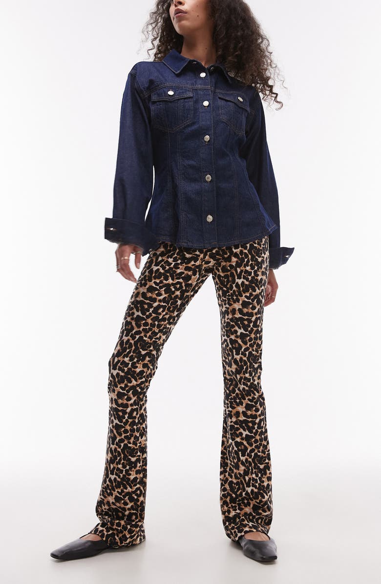 Topshop Leopard Print Bootcut Pants, Main, color, Brown Multi