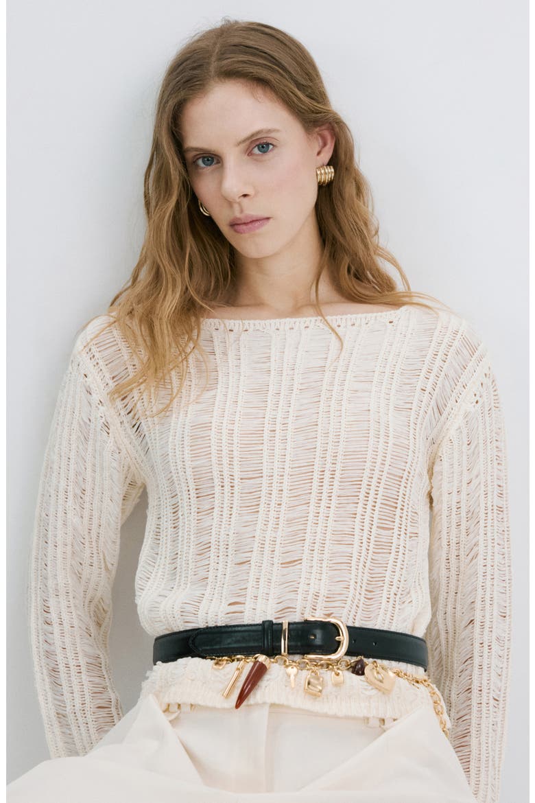 Fray Open Knit Sweater, Alternate, color, ECRU