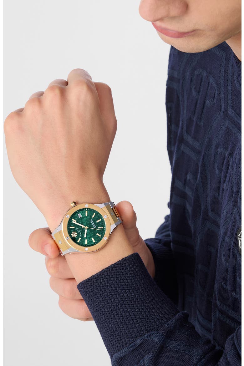 Plein Underdog Green Dial Bracelet, 44mm, Alternate, color, TWO TONE