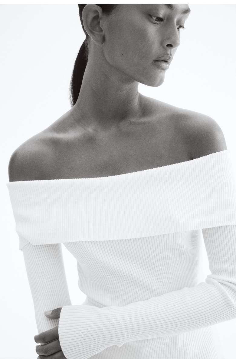 H&M Rib-knit Off-the-shoulder Top, Alternate, color, White