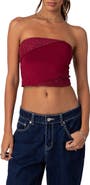 EDIKTED Lace Patchwork Crop Tube Top