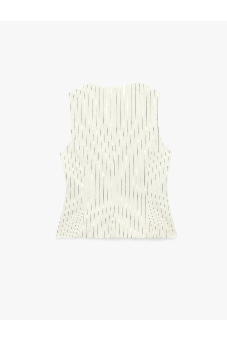 Sleeveless Button Down Striped Vest, Alternate, color, ECRU STRIPE