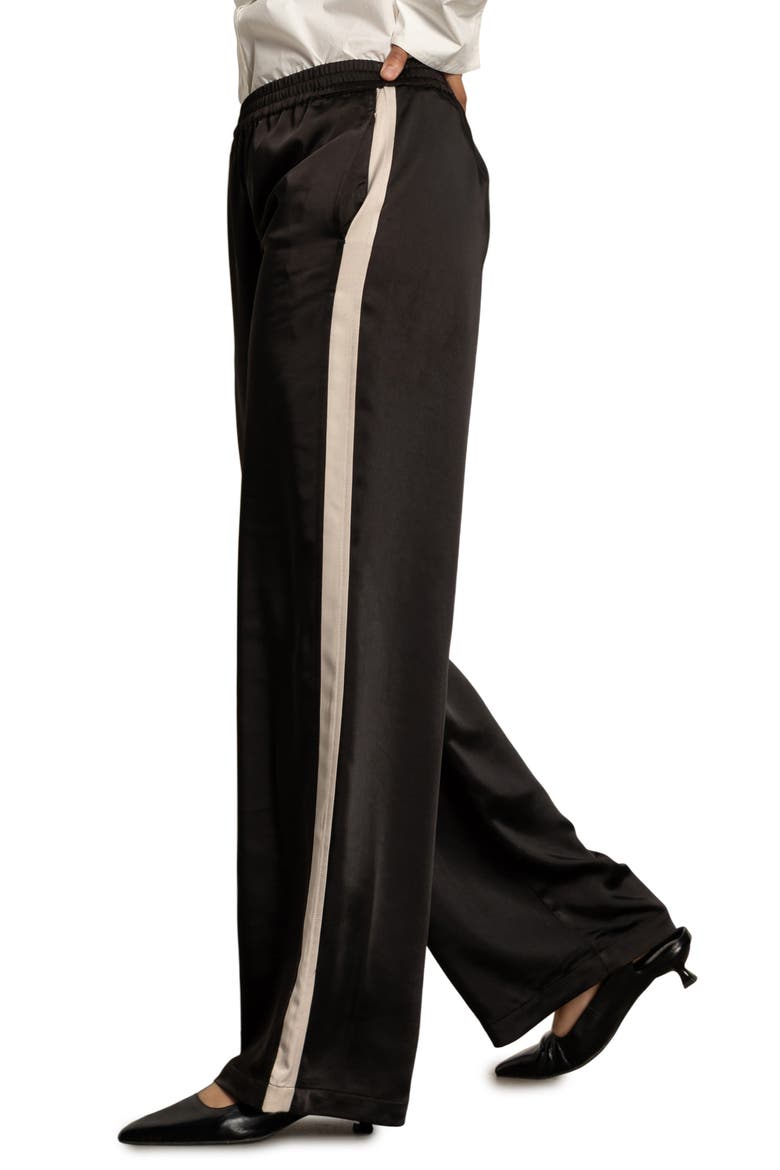 Satin Track Pants, Alternate, color, BLACK