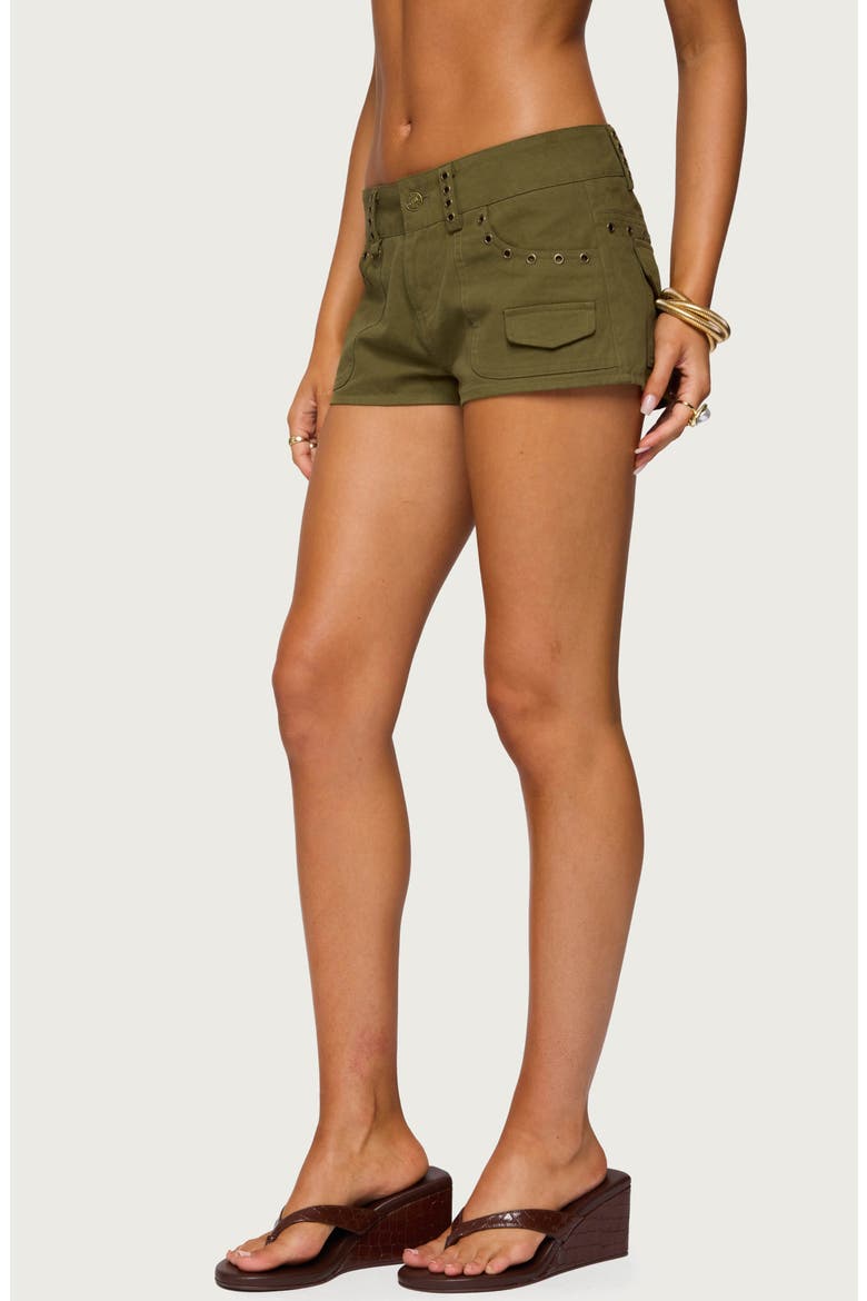 Hazen Grommet Low Rise Twill Shorts, Alternate, color, OLIVE-WASHED