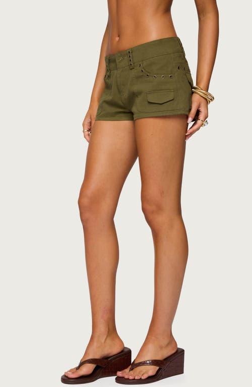 Edikted Hazen Grommet Low Rise Twill Shorts In Green