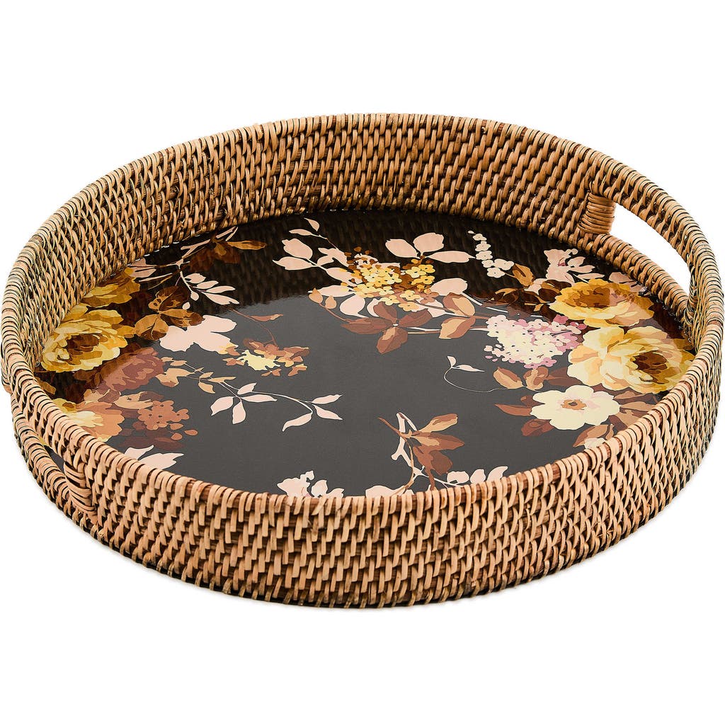 Mackenzie-childs Mackenzie Childs Wild Rose Enameled Steel & Rattan Tray In Brown
