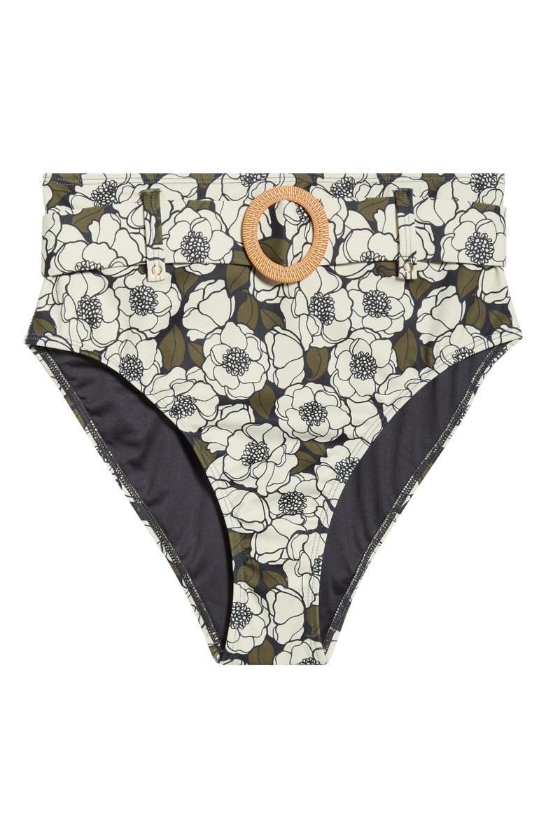 Hutch Conny O-Ring High Waist Bikini Bottoms, Alternate, color, Blck Olive Flt Outline Poppies