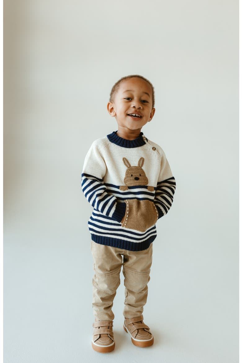Kangaroo Sweater, Alternate, color, Navy, brown and Ivory