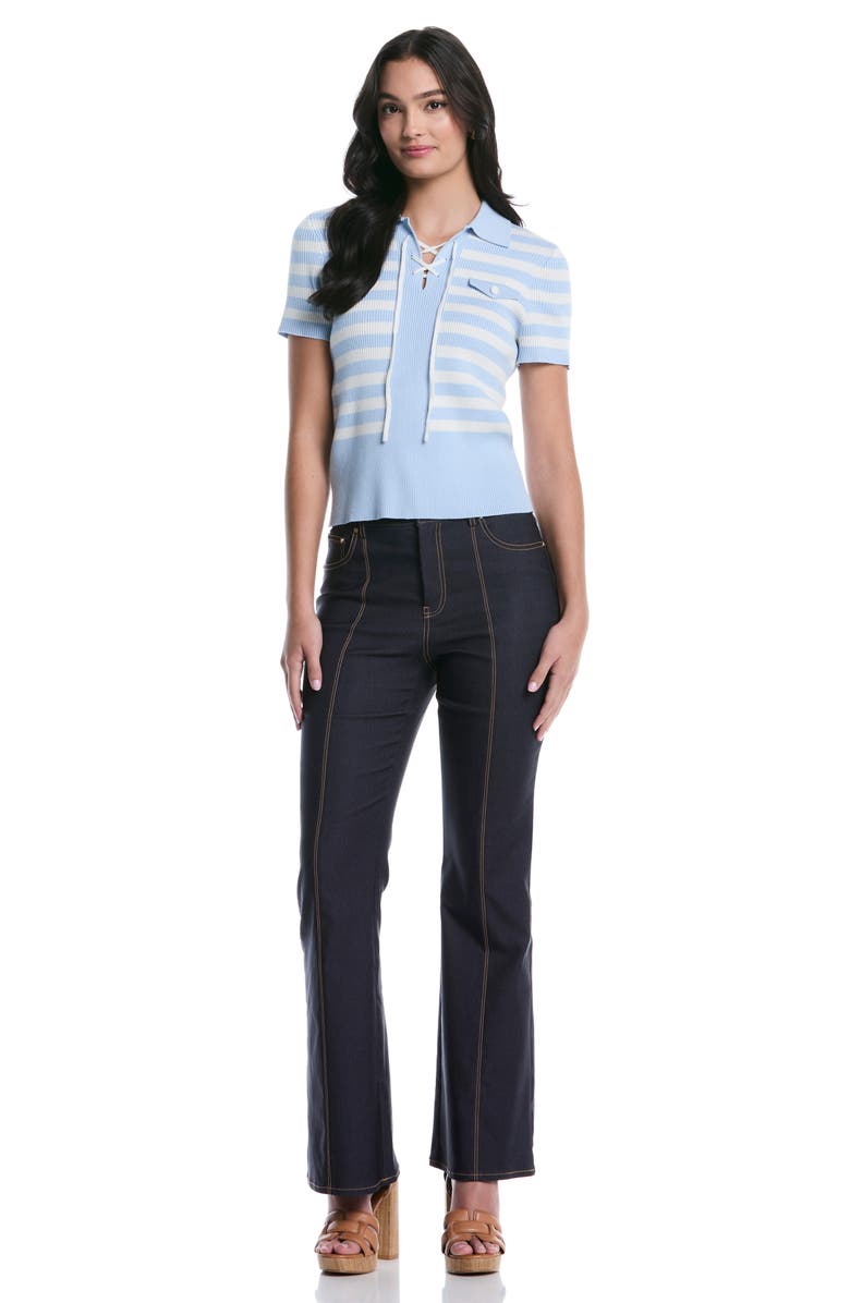 Laundry by Shelli Segal Tie Front Short Sleeve Top, Alternate, color, Skyway