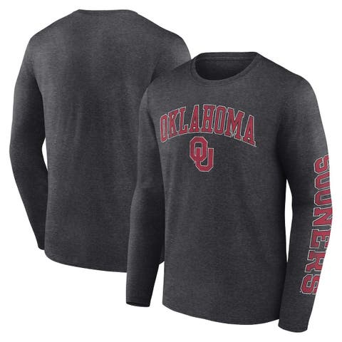Men's Fanatics Branded Heather Charcoal Oklahoma Sooners Distressed Arch Over Logo Long Sleeve T-Shirt
