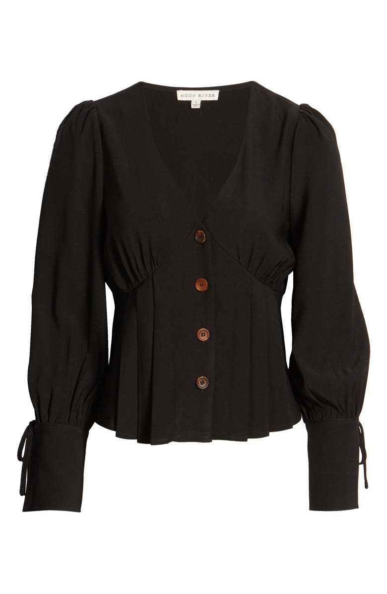 MOON RIVER Tie Cuff Button Front Blouse, Alternate, color,