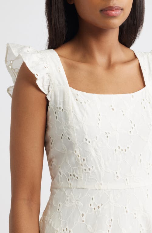 Anne Klein Embroidered Eyelet Cotton Tiered Midi Dress In Pearl White