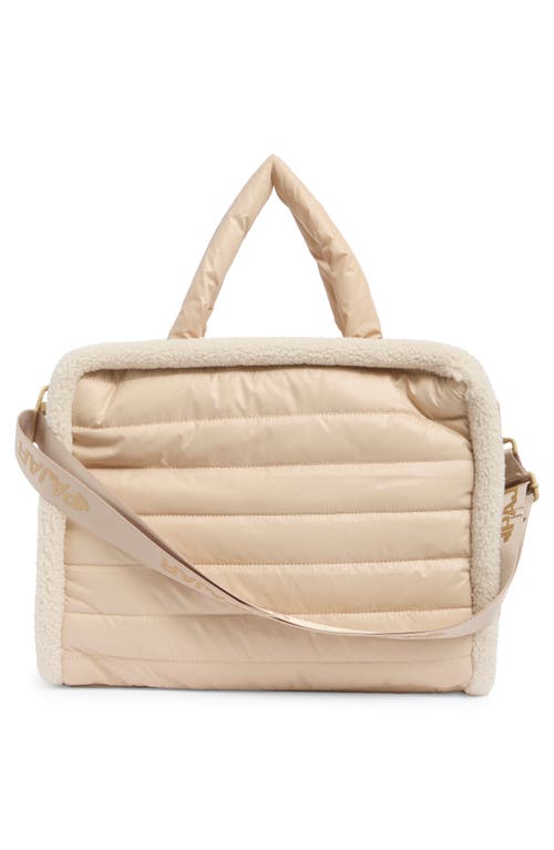 Pajar Quilted Faux Shearling Trim Tote Bag In Tan