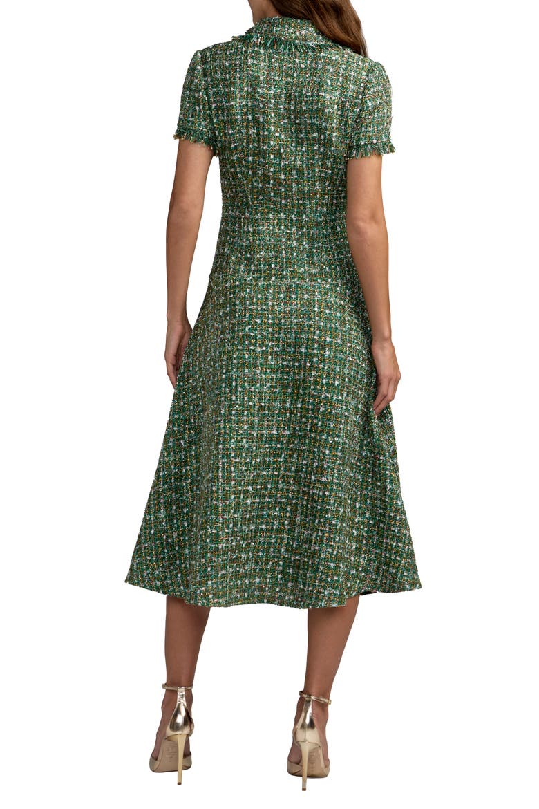 Boucle Short Sleeve Button Up Midi Dress, Alternate, color, Emerald Multi