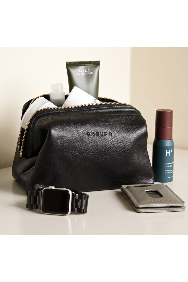 Leather Toiletry Bag, Alternate, color, Black