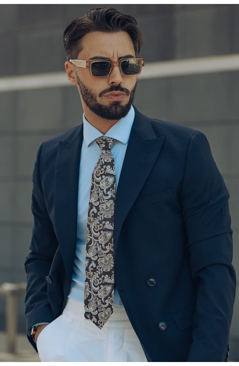 Elizabetta Novara - Printed Silk Tie for Men, Alternate, color, Brown