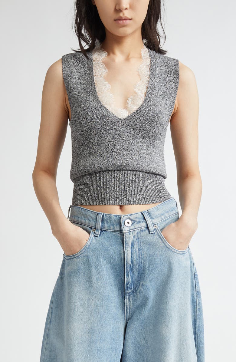 JW Anderson Lace Trim V-Neck Sweater Vest, Main, color,
