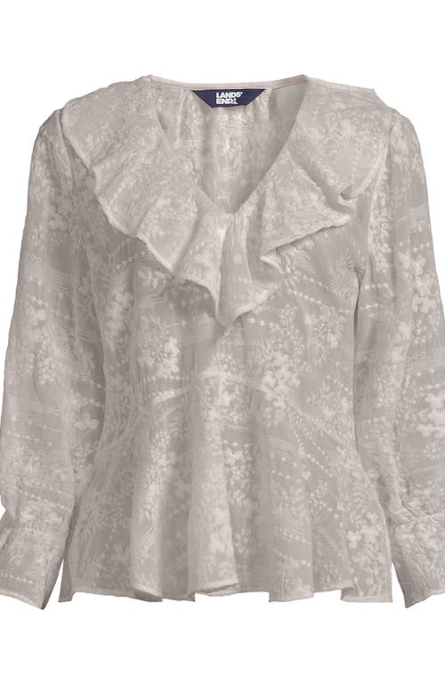 Lands' End Feminine Ruffle Chiffon V Neck Blouse In Gray