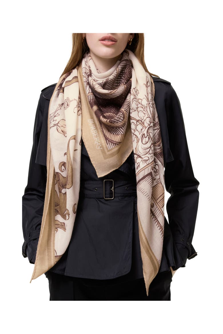 Etched Knight Cashmere Silk Scarf, Alternate, color, Taupe beige