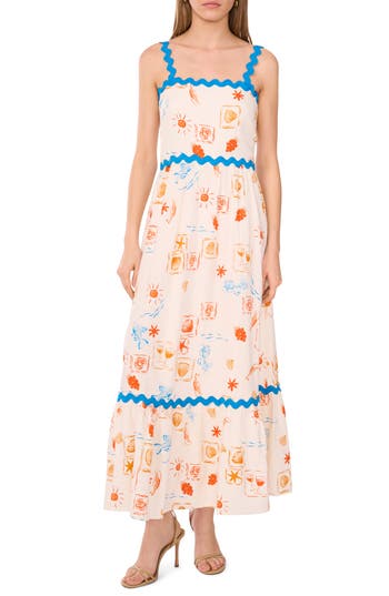 Cece Sleeveless Linen Blend Tiered Maxi Sundress