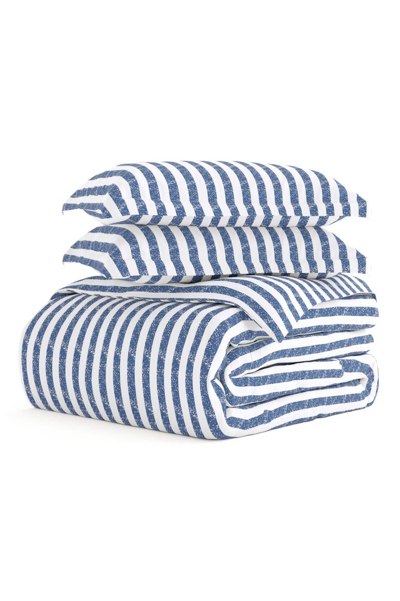 Premium Ultra Soft 3-Piece Puffed Rugged Stripes Duvet Cover Set, Main, color, NAVY