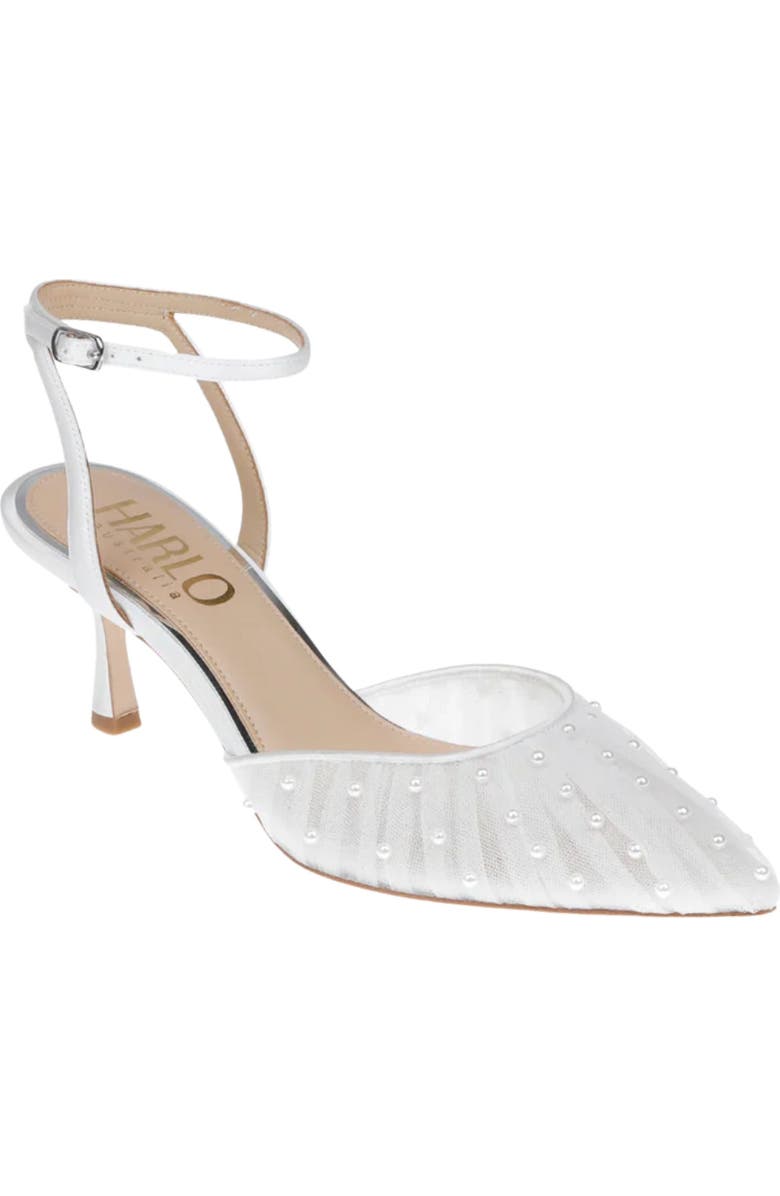 HARLO Australia Ellie - Tulle Bridal Kitten Heel with Handsewn Pearls, Alternate, color, Soft White Satin