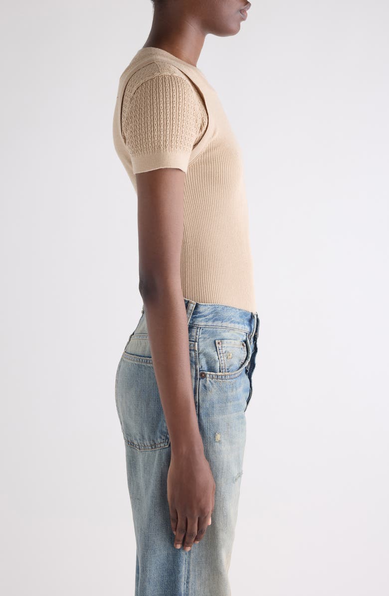 Acne Studios Prelayered Wool Blend Rib Pointelle Knit Sweater, Alternate, color, Beige