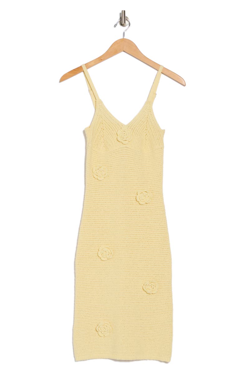 Lush Flower Appliqué Openwork Body-Con Sweater Dress, Alternate, color, Yellow