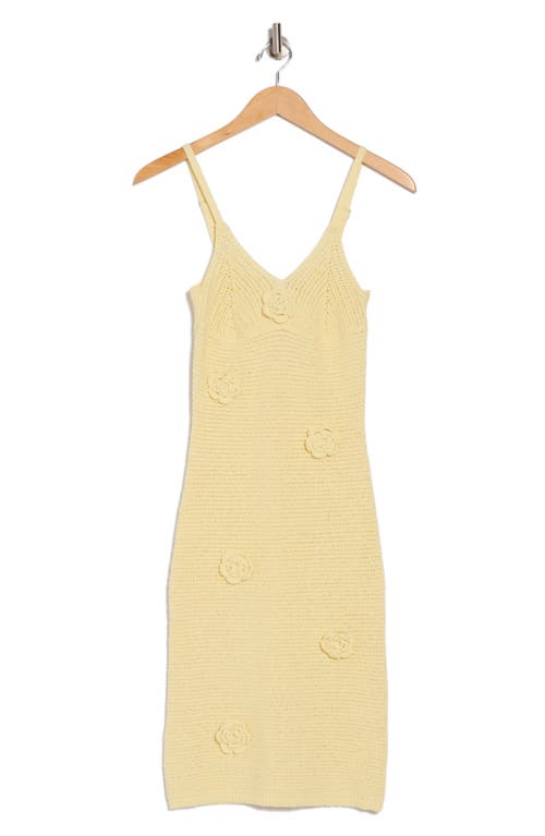 Lush Flower Appliqué Openwork Body-con Sweater Dress In Yellow