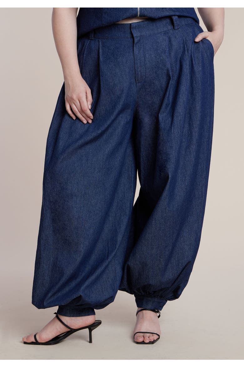 High Rise Balloon Chambray Trouser, Alternate, color, DARK WASH